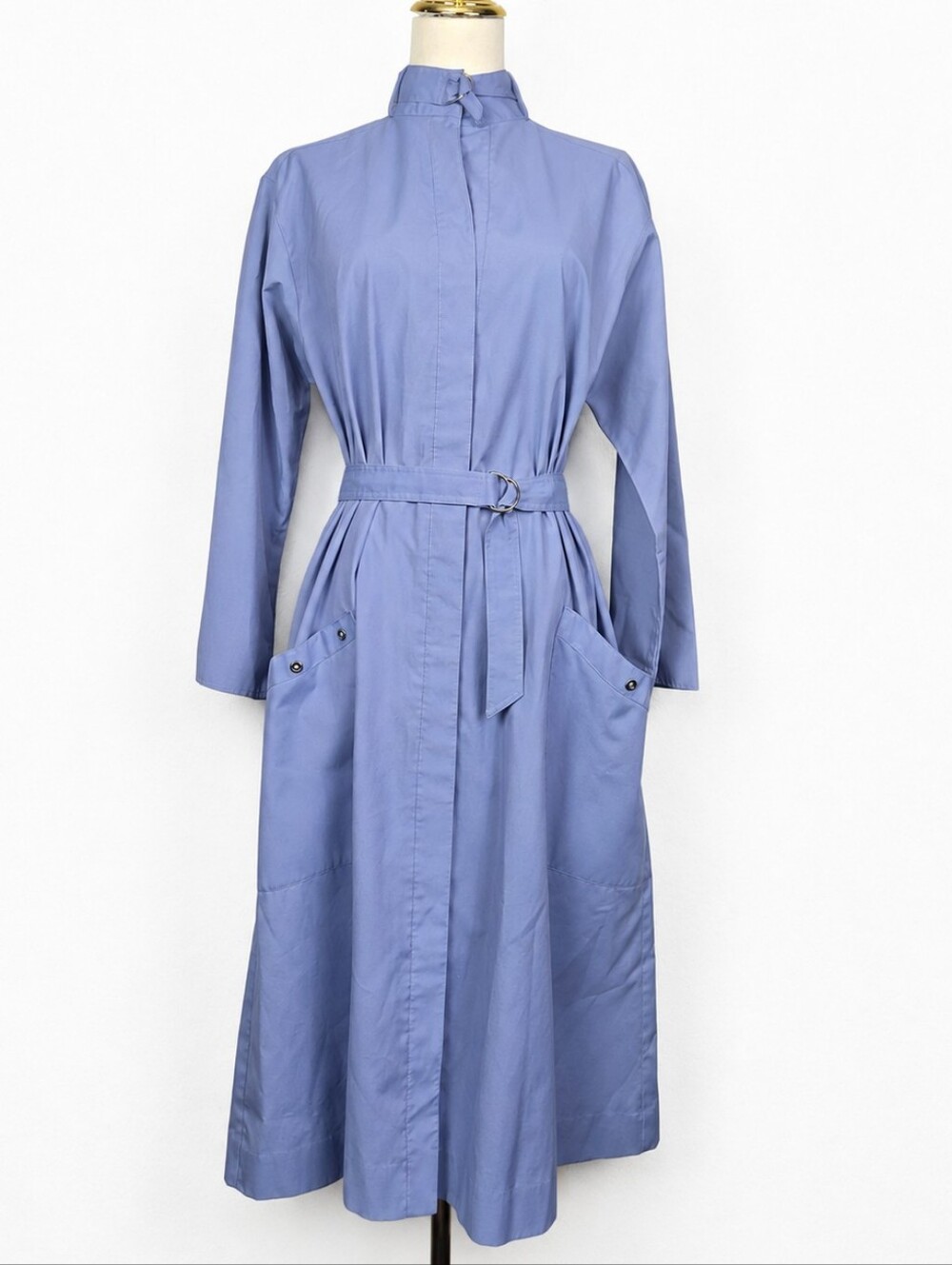 Vintage 80s Willi of California Utility Midi Dress Belted Blue Safari XL